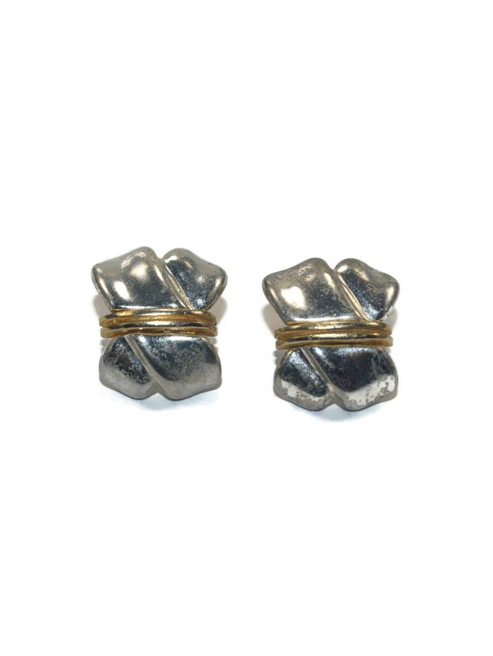Vintage Silver Tone and Gold Tone "X" Stud Earrings.
